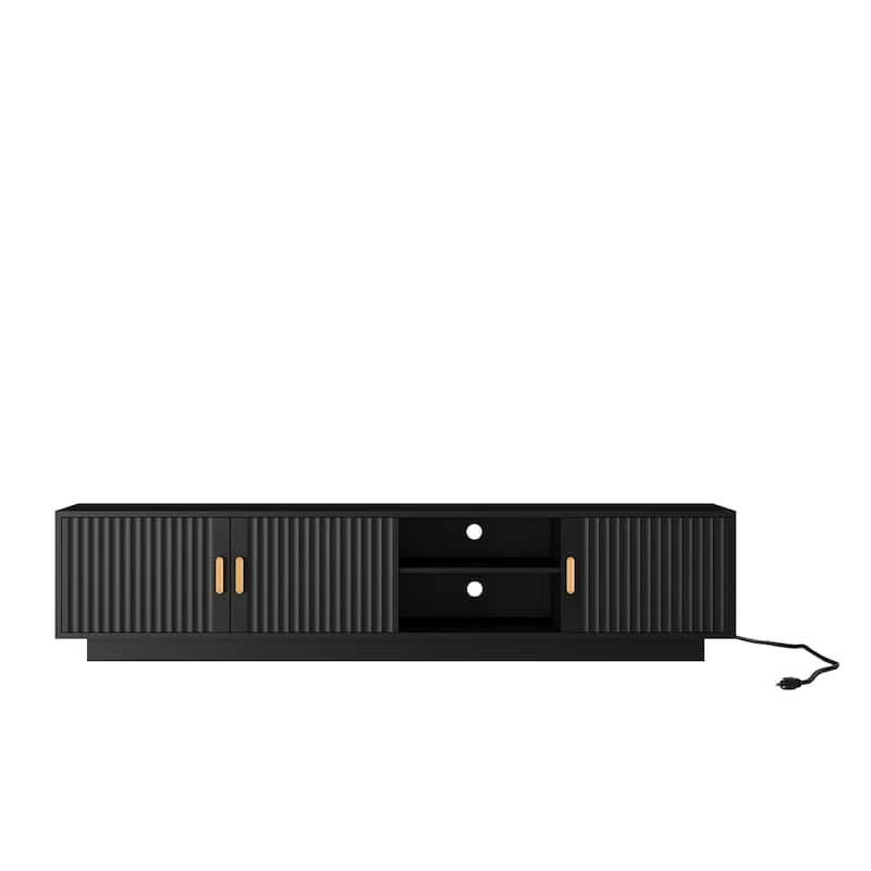 Modern Wood TV Stand with LED Lights for 80 Inch TV