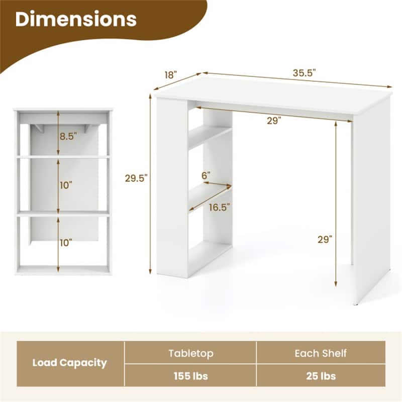 White Engineered Wood Computer Desk with Side Bookshelf Modern Minimalist