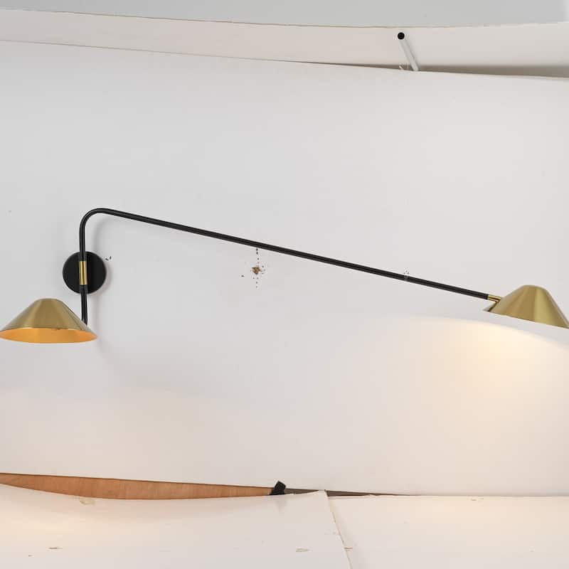 2-Light Mid-Century Modern Brass Sputnik Long Arm Double Wall Sconce for Hallways, Bedroom - 53.9 in. W x 13.8 in. H x 9.8 in. D