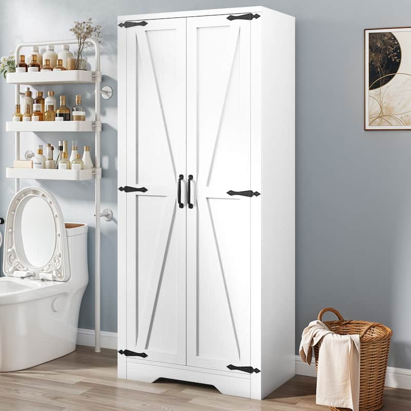 Moasis Broom Closet Storage Cabinet with Doors and Shelves for Farmhouse Organization