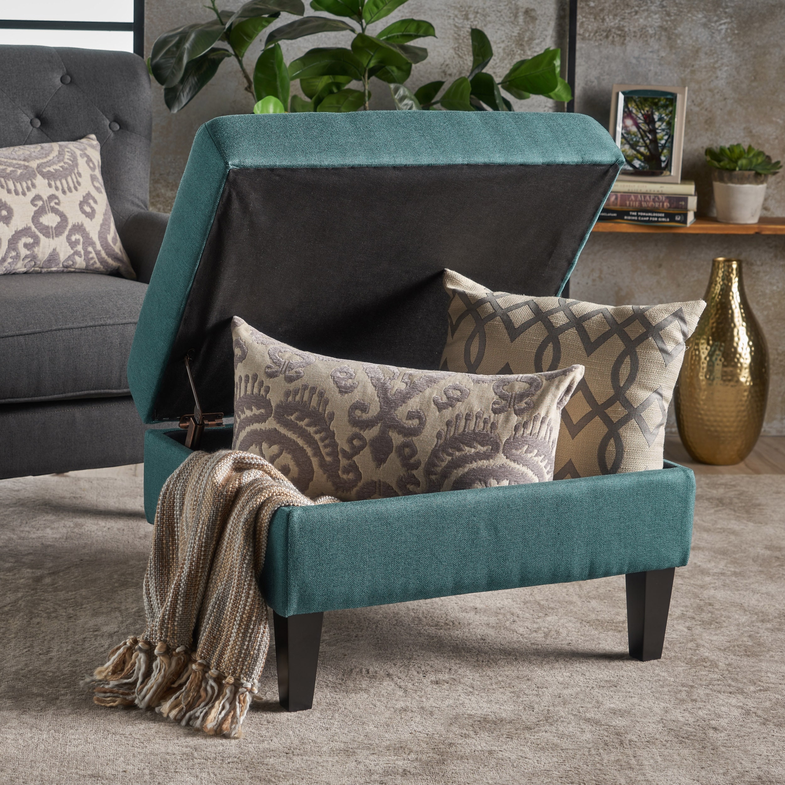 Zahra tufted fabric storage ottoman deals