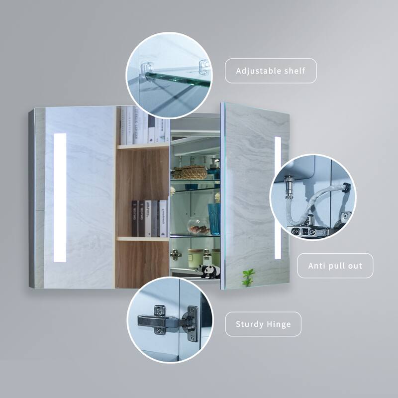 36"W x 24"H Lighted Bathroom Medicine Cabinet with Mirror, Double Door