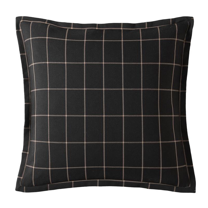 HiEnd Accents Windowpane Plaid Modern Rustic Bedding Euro Pillow Sham, 27x27 inch - Black