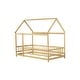 preview thumbnail 96 of 127, Wood Toddler House Bed with Roof Frame and Safety Guardrails Montessori Floor Bed without Slats No Door Houseshaped Platform Bed