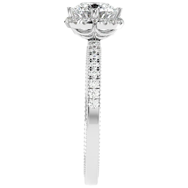 1 1/3Ct Diamond & Moissanite Halo Engagement Ring in Gold