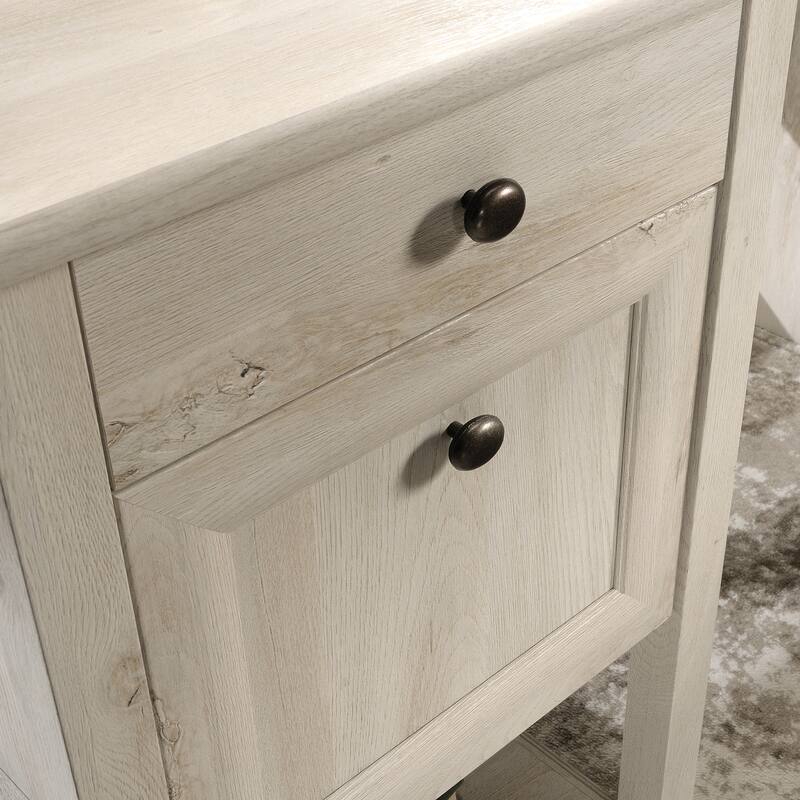 Engineered Wood Coastal L-Shaped Desk with File Drawers, Gray