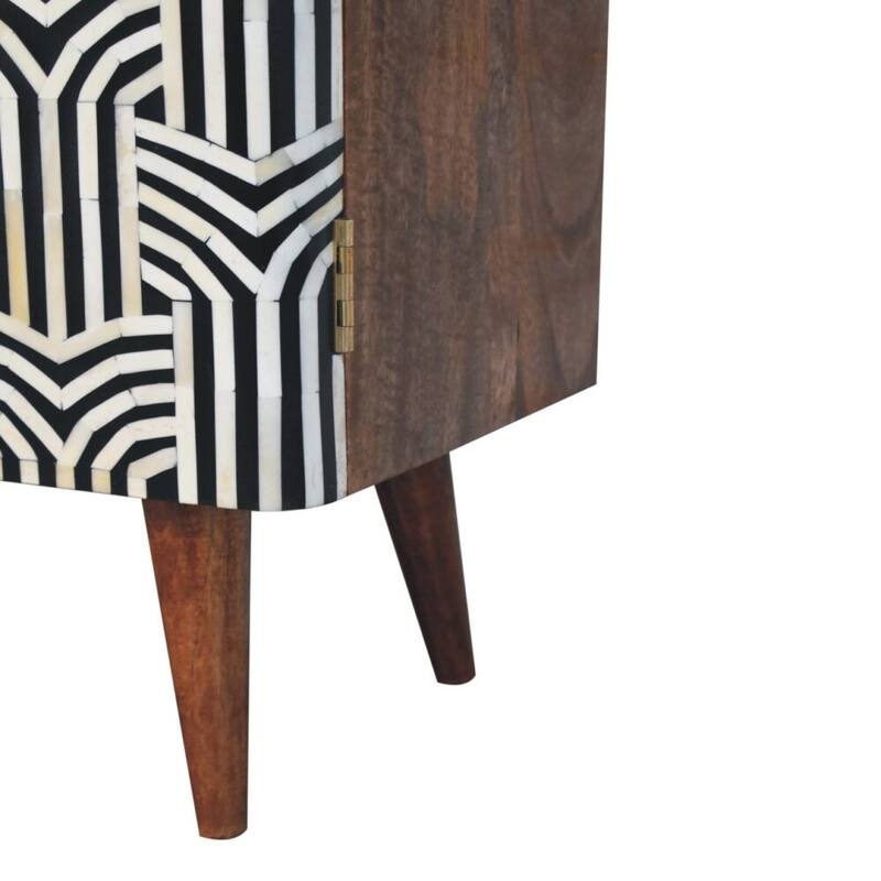 Artisan Furniture Solid Wood Honey Caramel Edessa Bone Inlay Cabinet, Black and white With Two Drawers
