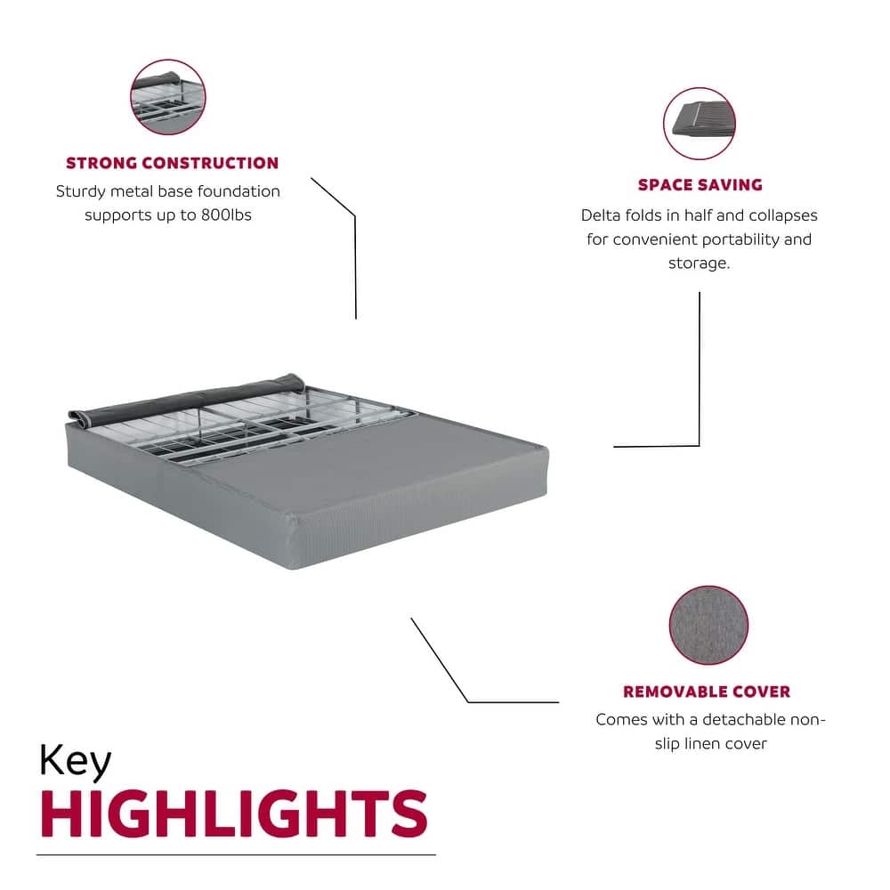 Contemporary 9 in. Foldable Metal Mattress Foundation Box Spring, Gray