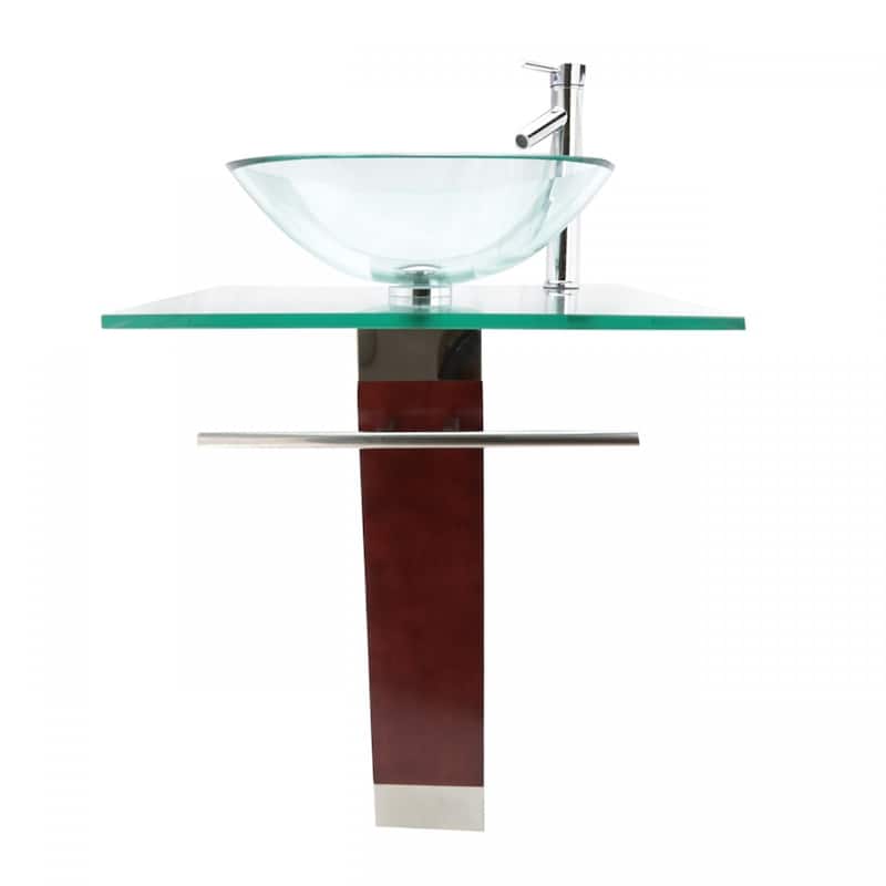 Glass Pedestal Sink Bohemia with Chrome Faucet, Pop Up Drain and Towel Bar Renovators Supply - Clear