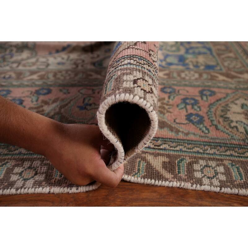 Pink Tabriz Persian Vintage Area Rug Hand-Knotted Wool Carpet - 9'7" x 12'4"