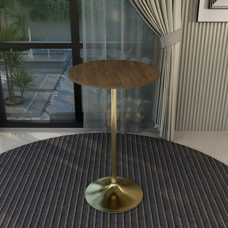 LeisureMod Verve 27" Round Dining Table with MDF Wood TableTop and Brushed Gold Base for Kitchen & Dining Room
