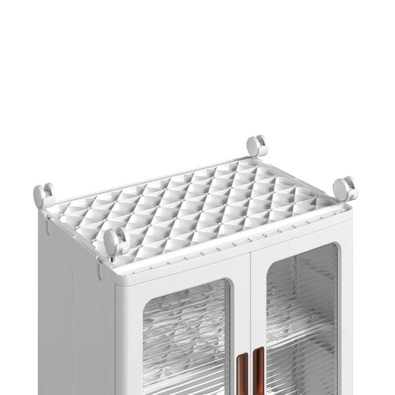 Javlergo 2-Tier White Rolling Storage Cabinet with Adjustable Shelves Locking Wheels & Transparent Doors Freestanding Organizer