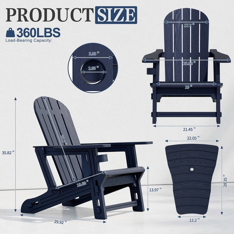 Outdoor All Weather Adirondack Chairs with Movable Footrests, Set of 5/3.