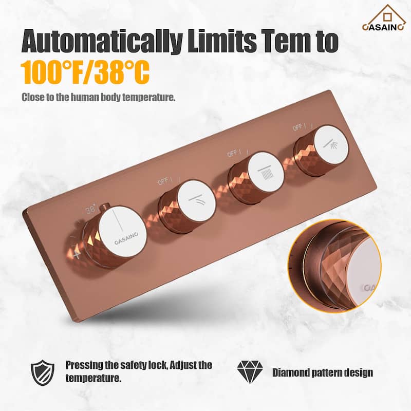 Luxury Thermostatic Shower System 5-Spray Patterns 16" Ceiling Mount Fixed and Handheld Shower Head - 15.7" x 15.7"