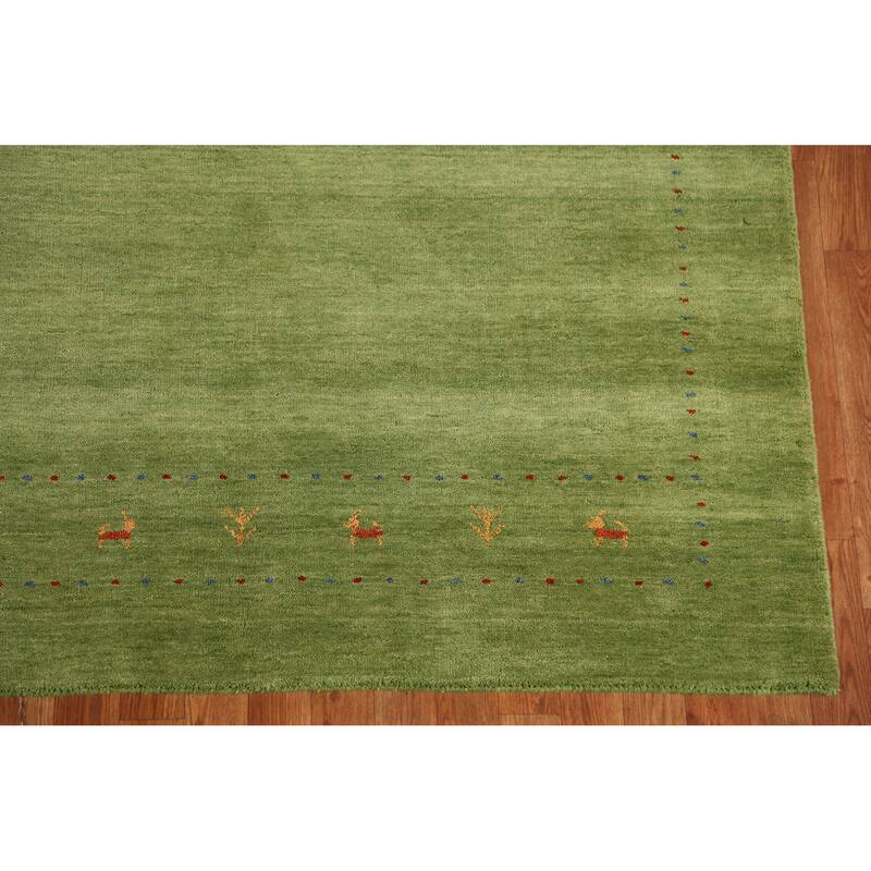 Hand Knotted Oriental 100% Wool Carpet Tribal Animal Pictorial Green Gabbeh Area Rug - 7' 6'' X 5' 3''