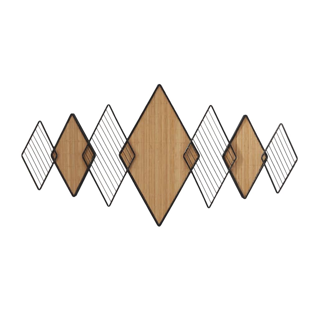 Bamboo Wood Geometric Overlapping Diamond Wall Decor with Metal Wire - Brown - Roche River Decor