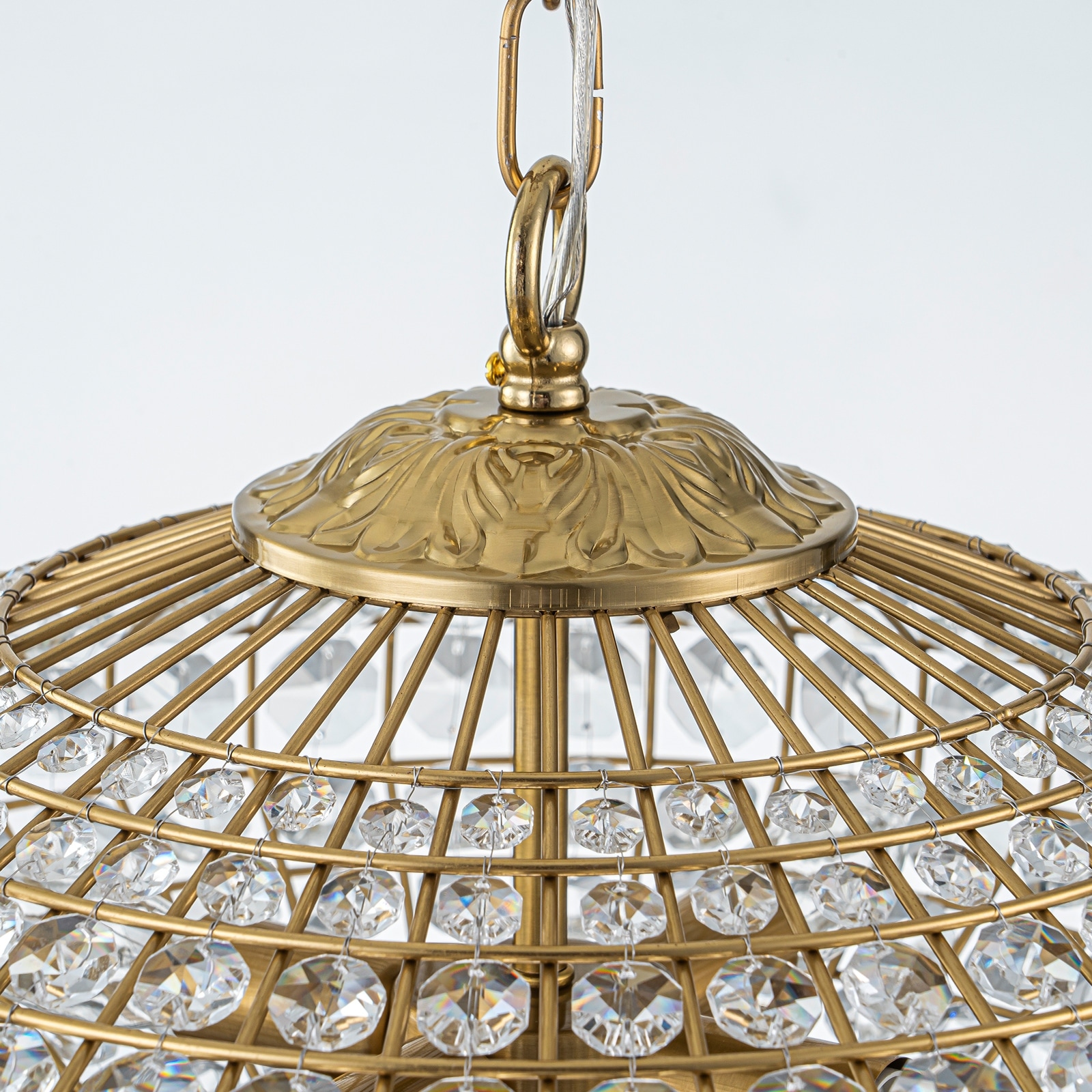 Retro French 4/5-Light Antique Brass Globe Crystal Chandelier for
