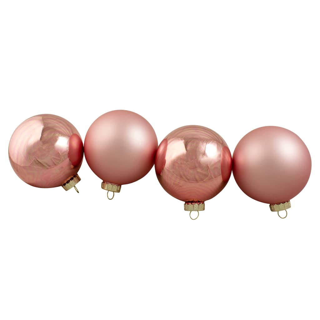 2-Finish Glass Christmas Ball Ornaments - 4" (100mm) - Rose Gold - 4ct