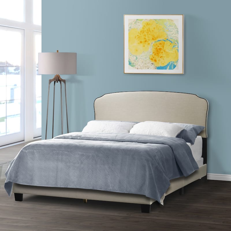 Aric Beige Fabric Queen Bed with Contrasting Piping Accent