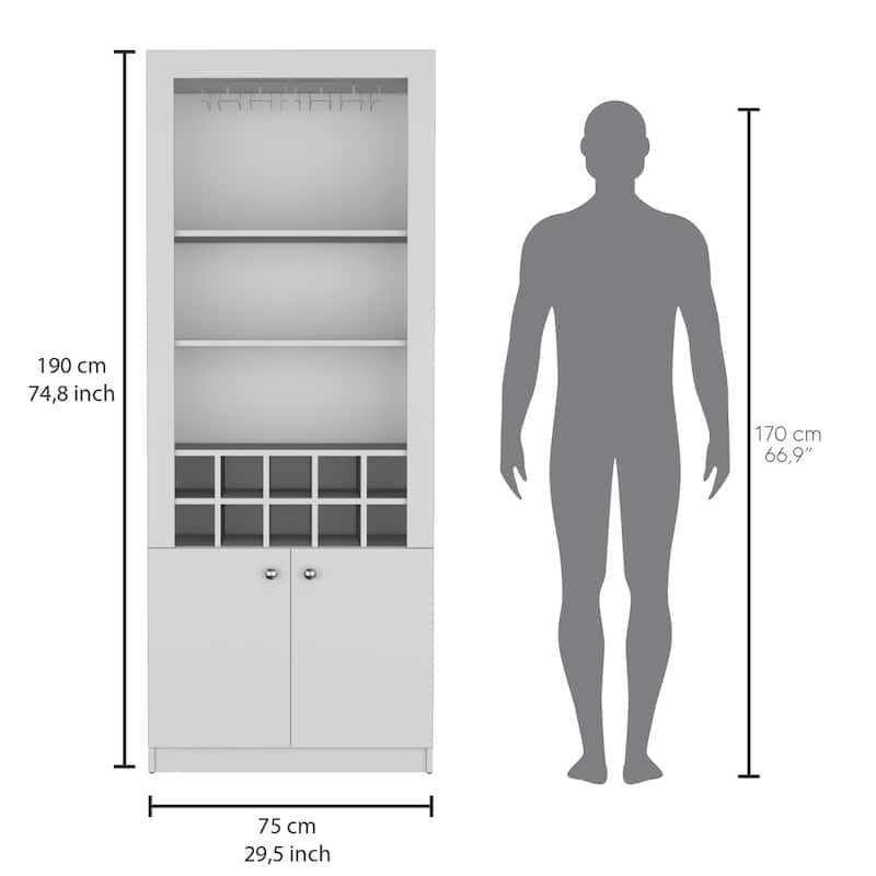 74"Tall 4-Tier Modern Bar Cabinet with Glass Holder Stemware Rack,Wine Cabinet,Liquor Cabinet,10 Bottle Cubbies and 4 Shelves
