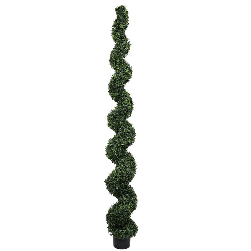 7FT Spiral Topiary Trees Artificial Outdoor Faux Boxwood Plants Large Twisted Green Potted Trees with Dark Green Leaves 1pc/set