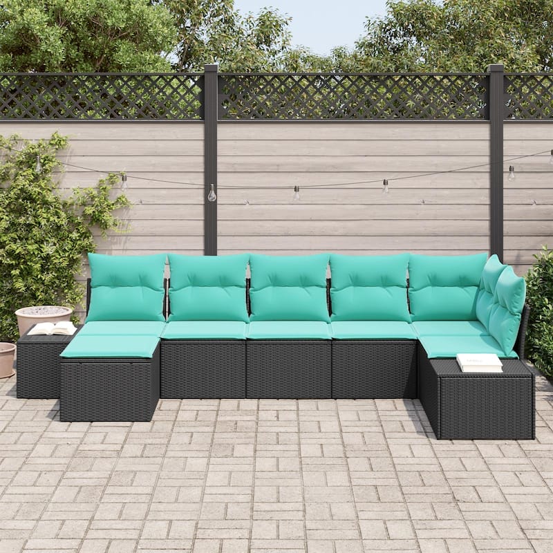 vidaXL 8 Garden Sofa Set with Cushions Black Poly Rattan - 125.6 x 60.6 x 27.2