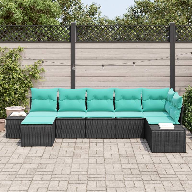 vidaXL 8 Piece Garden Sofa Set with Cushions Black Poly Rattan - 61 x 126 x 27 in