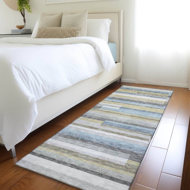 Machine Washable Indoor/ Outdoor Chantille Contempory Stripe Rug