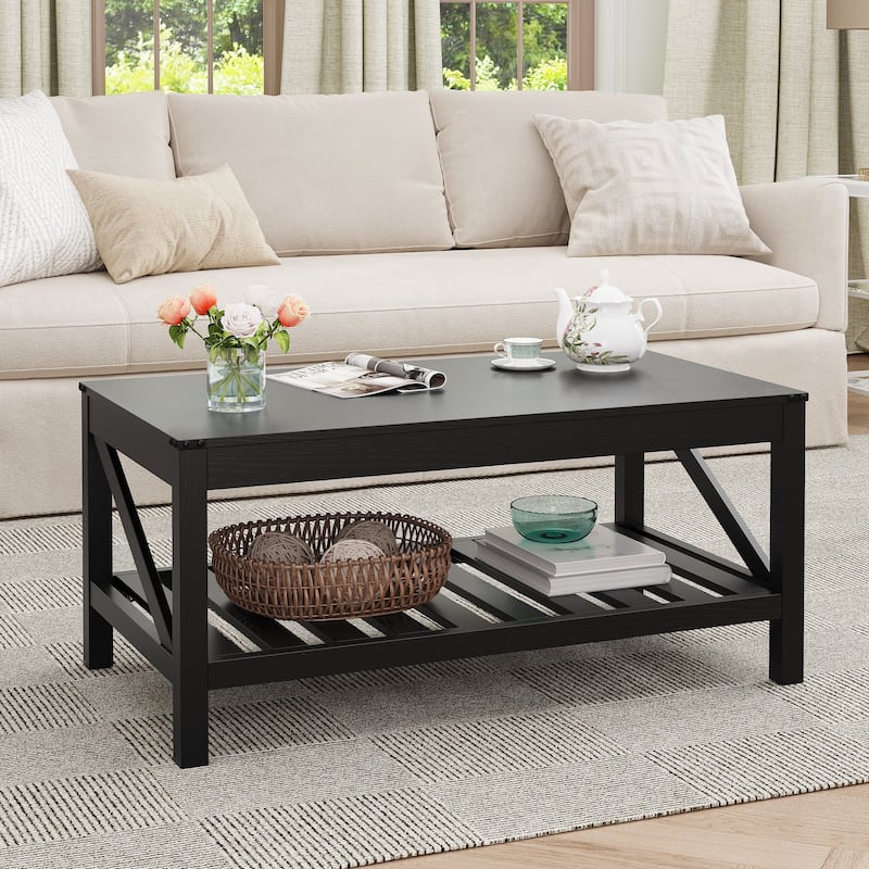 Crestlive Living Room Coffee Table with Storage Shelf, Sofa Center Table - 40.16" W x 22.05" D x 18.11" H