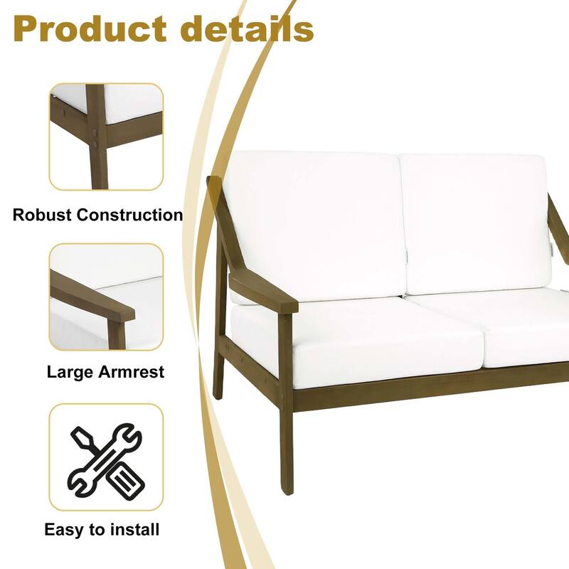 Outdoor Teak Wood Slat Back Patio Loveseat Sofa