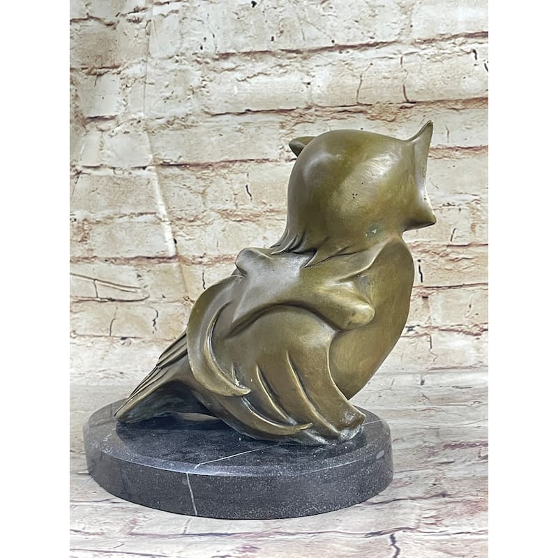 Signed Barye Owl Bird Bronze Sculpture Figurine Marble Base Art Deco Hotcast Art