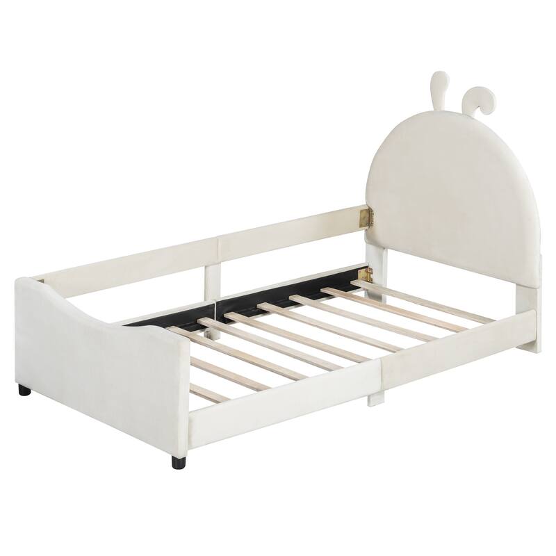 Twin Size Upholstered Daybed with Rabbit Ear Shaped Headboard for Home Office