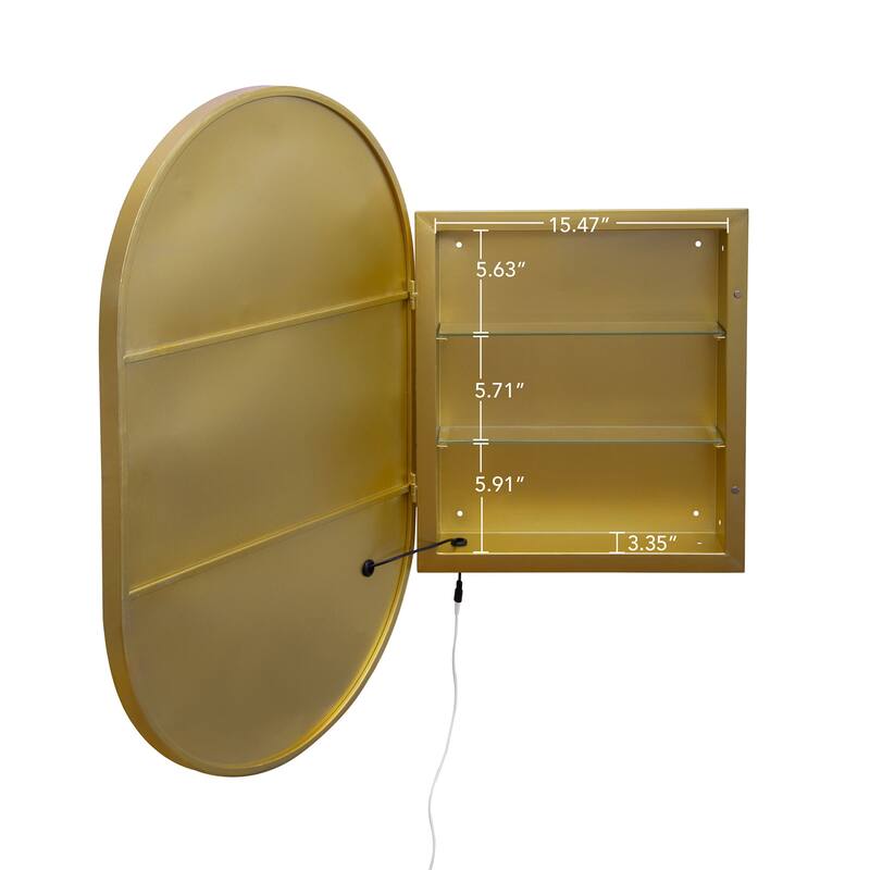 Oval Wall Mounted Medicine Mirror Cabinet with LDE