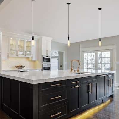 Modern Black Glass Pendant Lights (Set of 3) Adjustable for Kitchen, Dining & Living Areas (No Bulbs)
