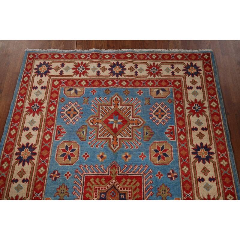 Blue Kazak Oriental Area Rug Handmade Traditional Wool Carpet - 4'0" x 6'4"