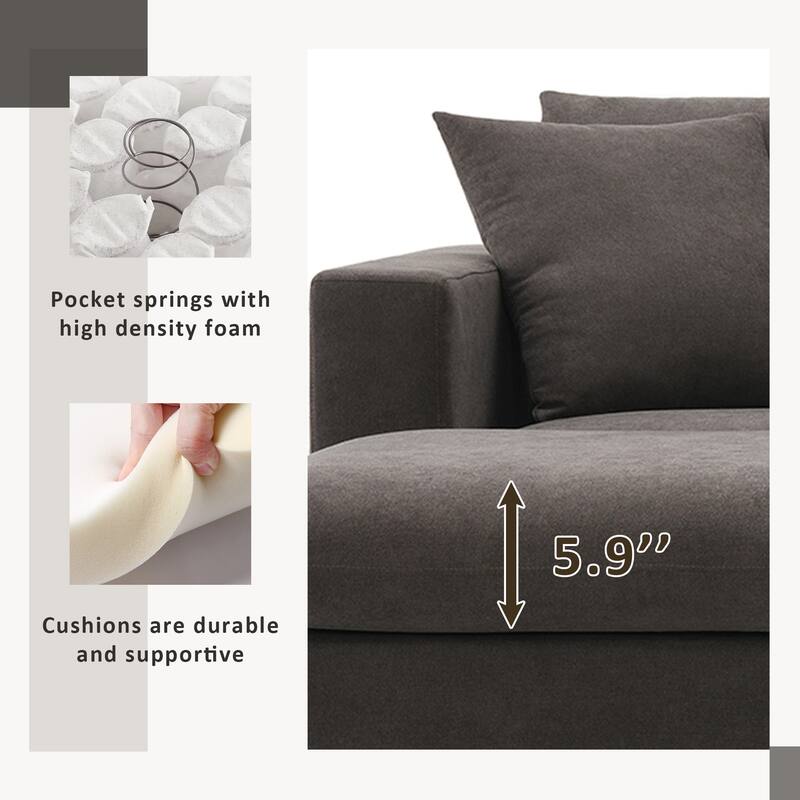 L-shaped Modern Sectional Sofa, 2 Free pillows,4-seat Polyester Fabric Couch Set,Ottoman