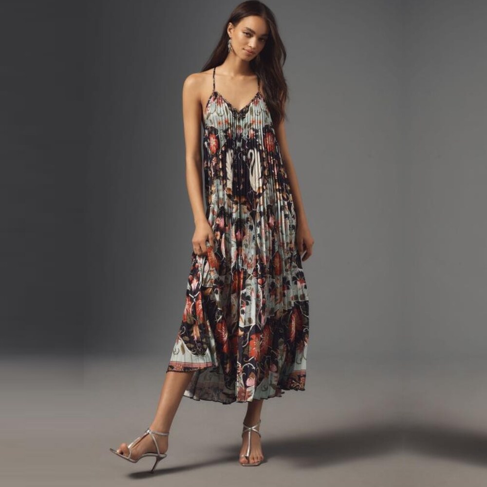 Farm Rio Womens Pleated Sleeveless Midi Dress Flowing Beauty Blue - Bed  Bath & Beyond - 42319272