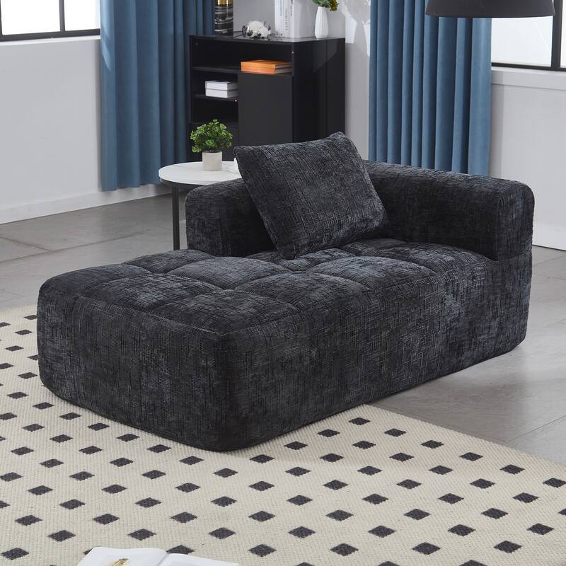 Chenille Loveseat Sofa, Minimalist Modular Sleeper for Living Room - Black