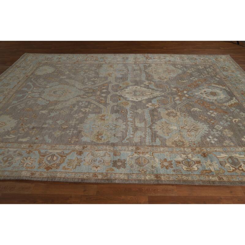 Hand Knotted Oriental 100% Wool Carpet Transitional All-Over Greys & Charcoal Oushak Area Rug - 11' 8'' X 8' 2''