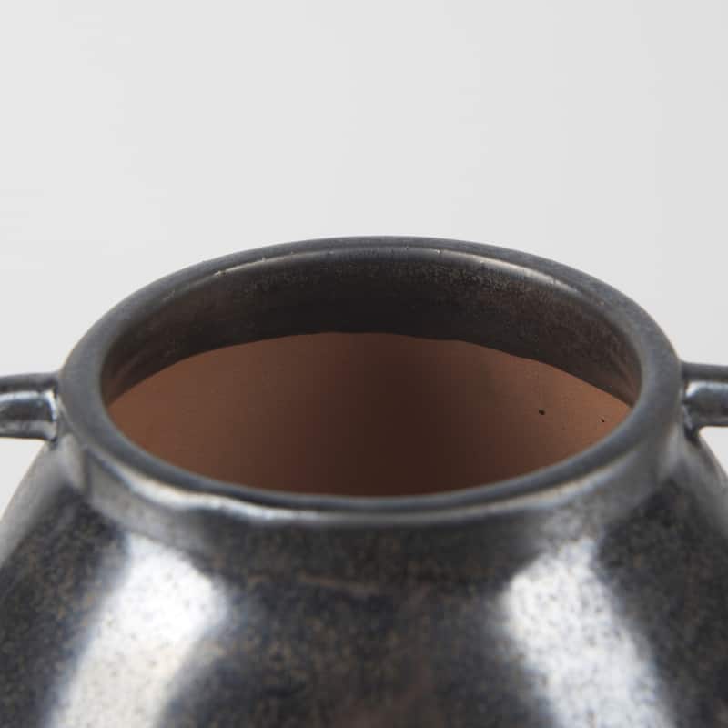 Kora Dark Gray And Brown Metallic Double Ear Vase (11") - 7.5L x 7.5W x 11.2H