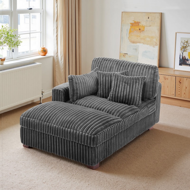 Modern Indoor Chaise Lounge Couch with Pillows - Grey - Right Facing