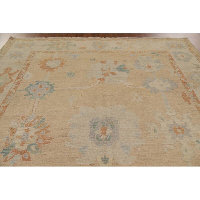 Floral Oushak Turkish Rug Hand-knotted Wool Carpet - 9'2"x 11'9"
