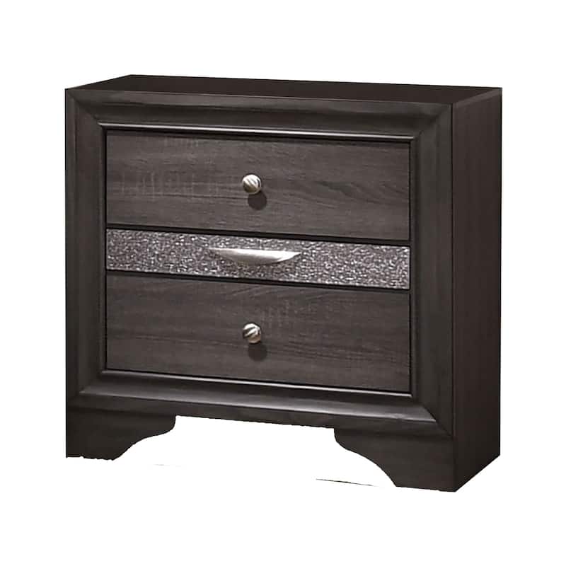 Wooden Nightstand with 2 Drawers and 1 Jewelry Drawer, Grey and Silver - Grey