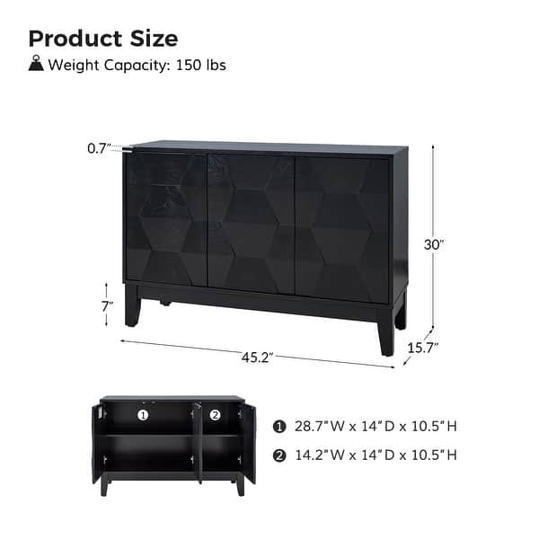 dimension image slide 2 of 3, HULALA HOME Glenda Contemporary 45''W Versatile 3-door Adjustable Shelf Storage Cabinet