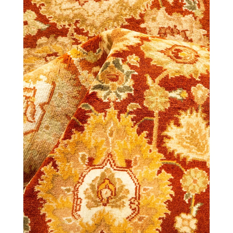 Overton Hand Knotted Wool Vintage Inspired Traditional Mogul Brown Runner Rug