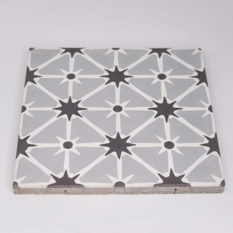 Handmade Venice Grey/Black Tile, Pack of 12 (Morocco)