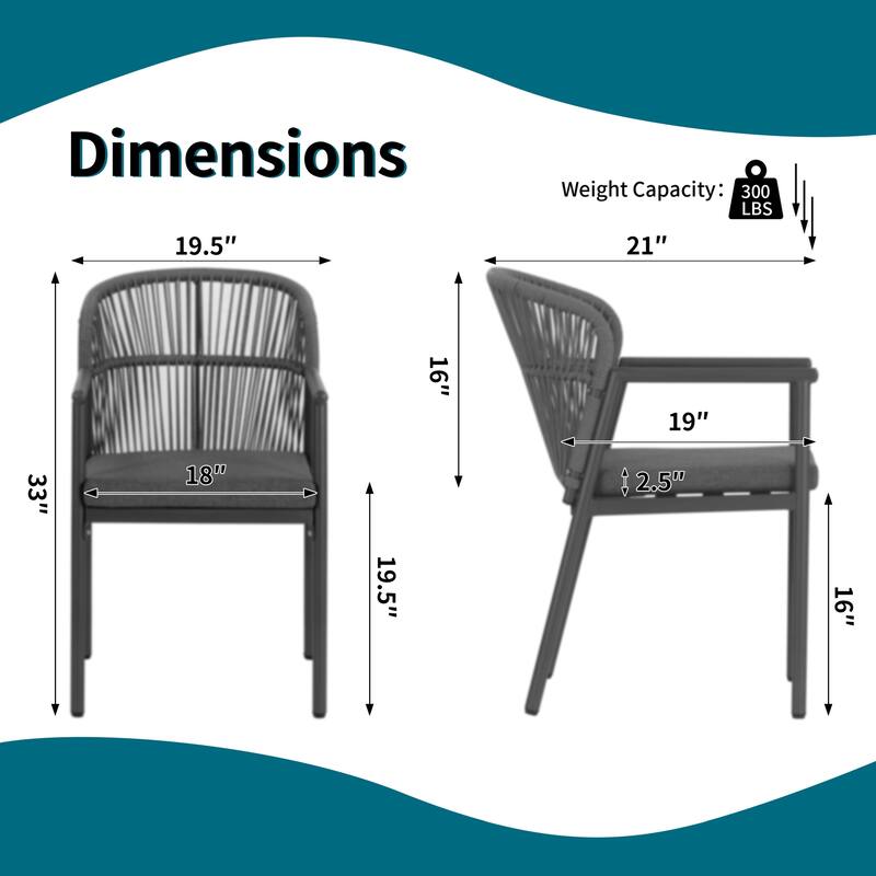 Set of 2 Bina Grey Outdoor Dining Chair with Hand-Woven Synthetic Rattan Back
