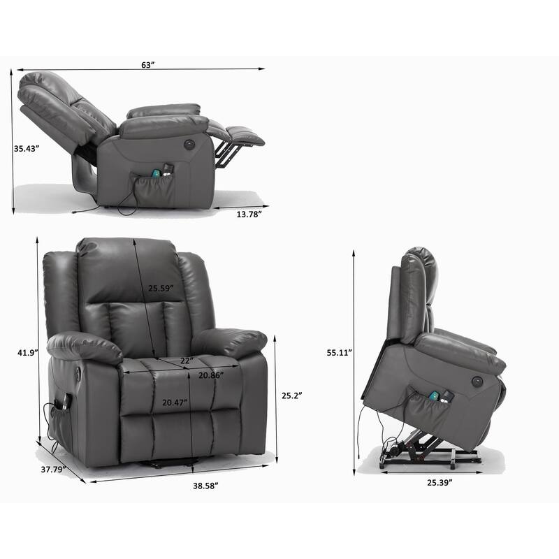 Faux Leather Power Lift Recliner Chair, Heat and Massage by Remote Control
