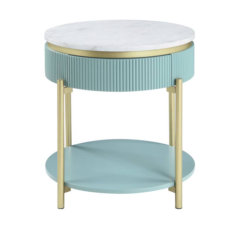 Reed Mid-Century Modern White Faux Marble 3-Piece Accent Table Set with Drawer by Furniture of America