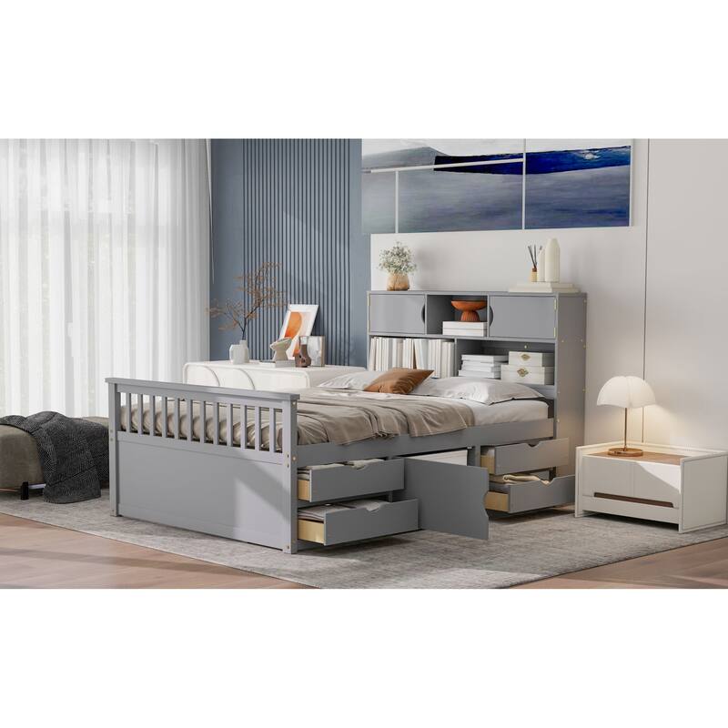 Roomfitters Full Captain Platform Bed with Bookshelf Headboard and 4 Drawers